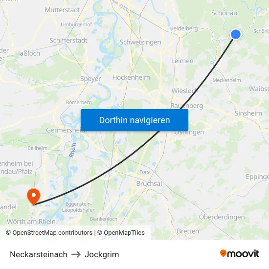 Neckarsteinach to Jockgrim map
