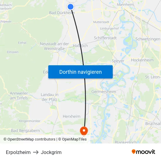 Erpolzheim to Jockgrim map