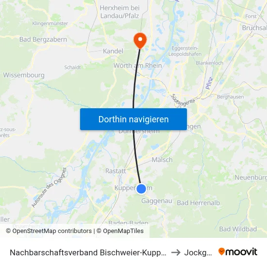 Nachbarschaftsverband Bischweier-Kuppenheim to Jockgrim map