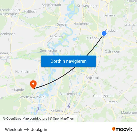 Wiesloch to Jockgrim map