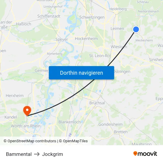 Bammental to Jockgrim map