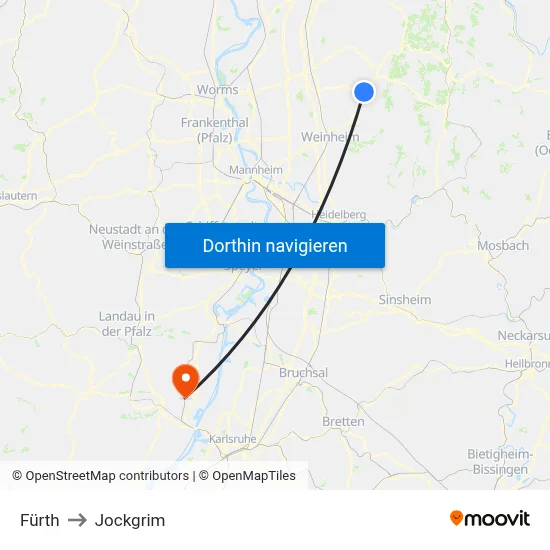 Fürth to Jockgrim map