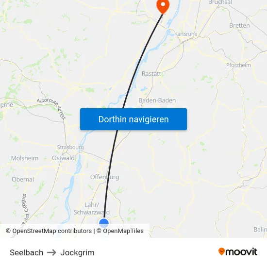 Seelbach to Jockgrim map