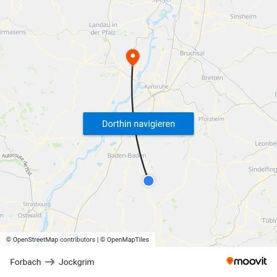 Forbach to Jockgrim map