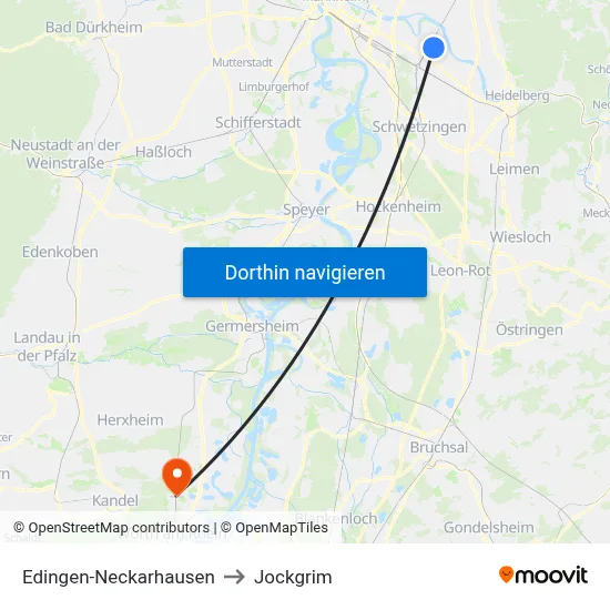 Edingen-Neckarhausen to Jockgrim map