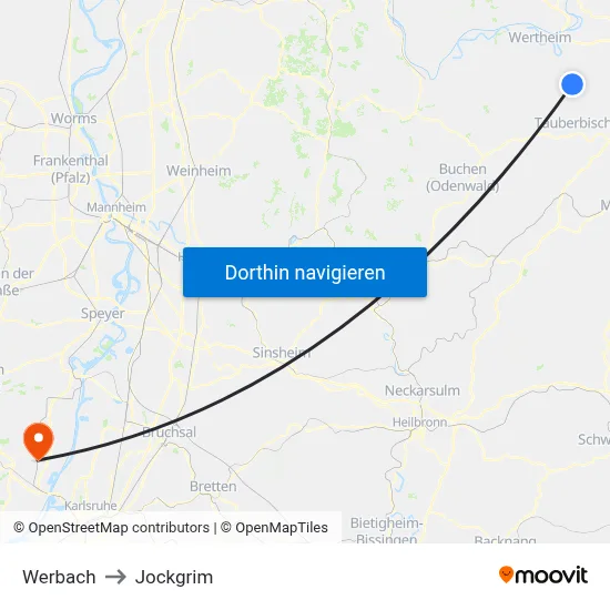 Werbach to Jockgrim map