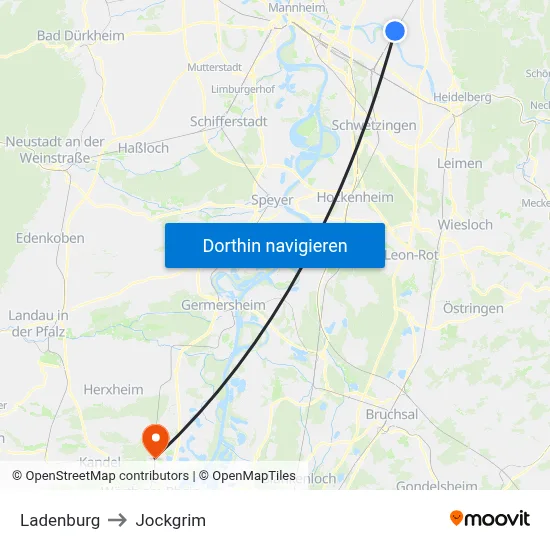 Ladenburg to Jockgrim map