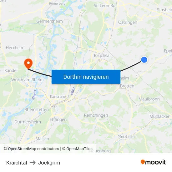 Kraichtal to Jockgrim map