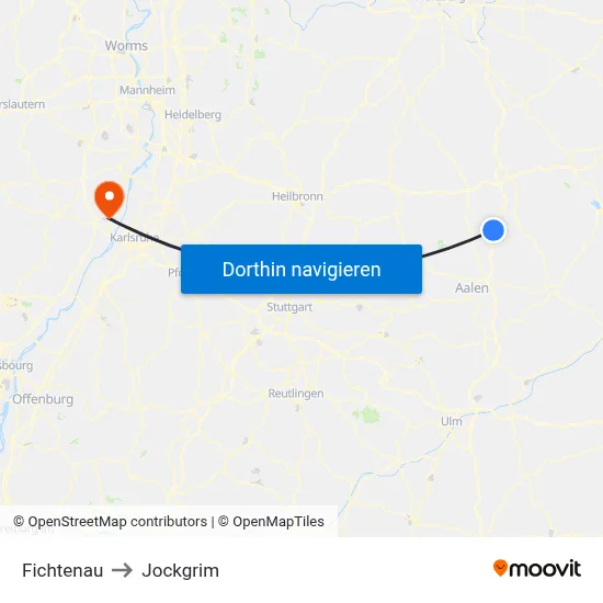Fichtenau to Jockgrim map