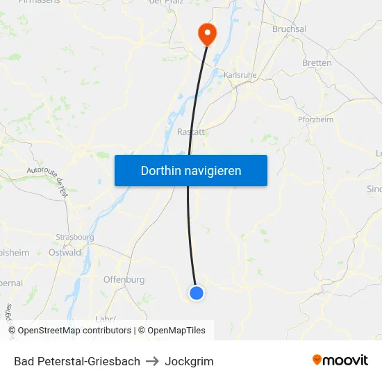 Bad Peterstal-Griesbach to Jockgrim map