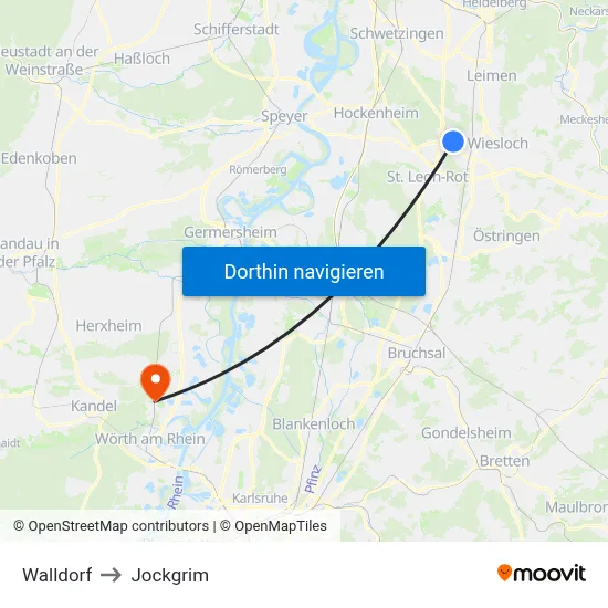 Walldorf to Jockgrim map