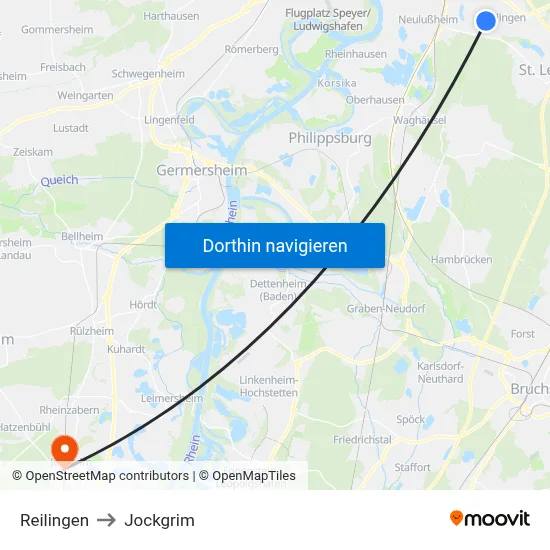 Reilingen to Jockgrim map