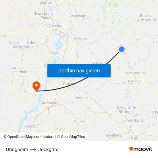 Obrigheim to Jockgrim map