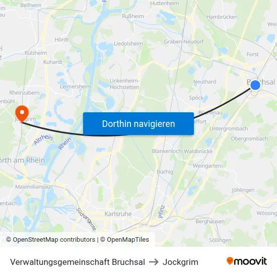 Verwaltungsgemeinschaft Bruchsal to Jockgrim map