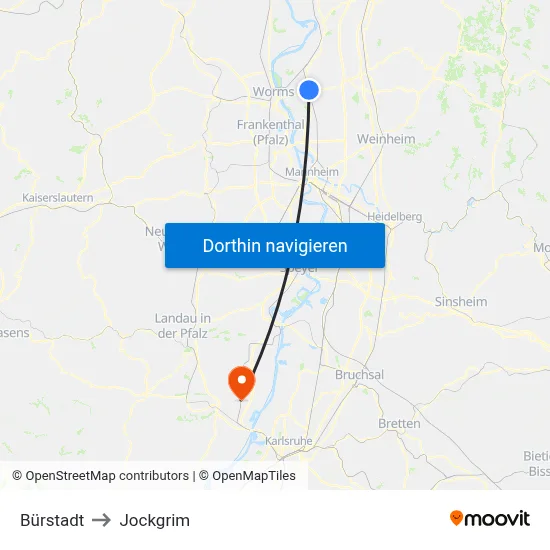 Bürstadt to Jockgrim map