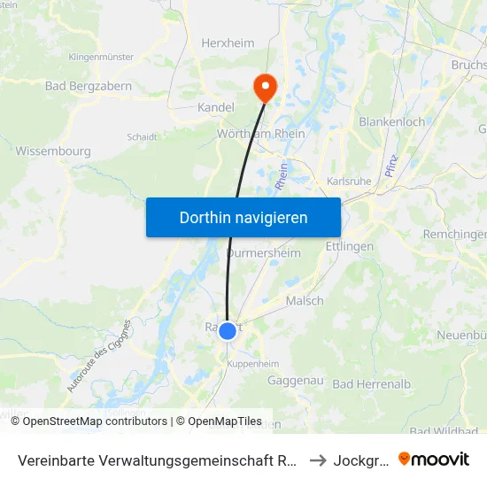 Vereinbarte Verwaltungsgemeinschaft Rastatt to Jockgrim map