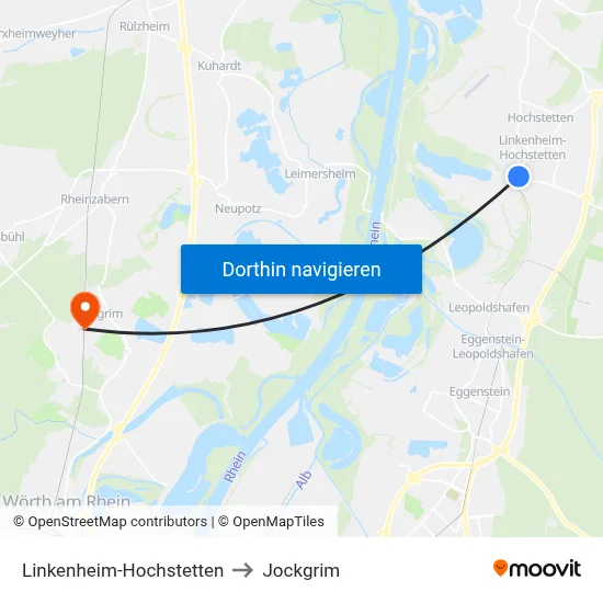 Linkenheim-Hochstetten to Jockgrim map