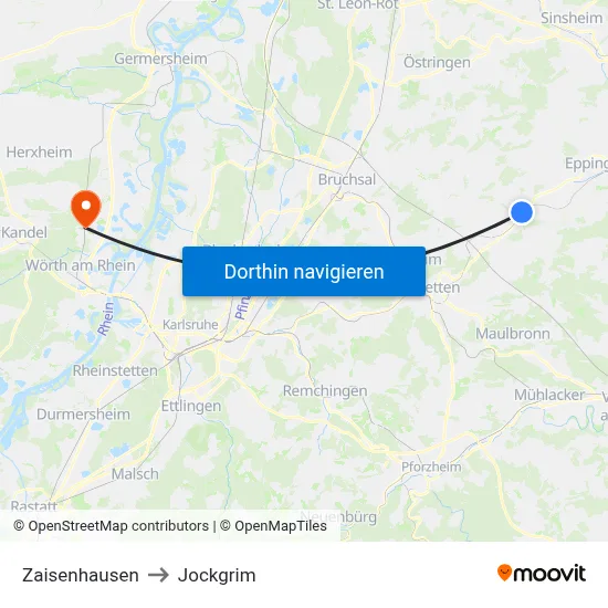 Zaisenhausen to Jockgrim map