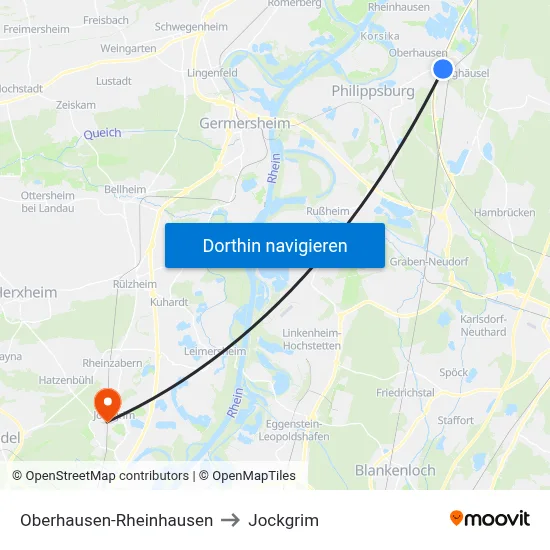 Oberhausen-Rheinhausen to Jockgrim map