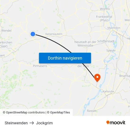 Steinwenden to Jockgrim map