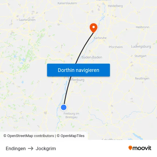 Endingen to Jockgrim map