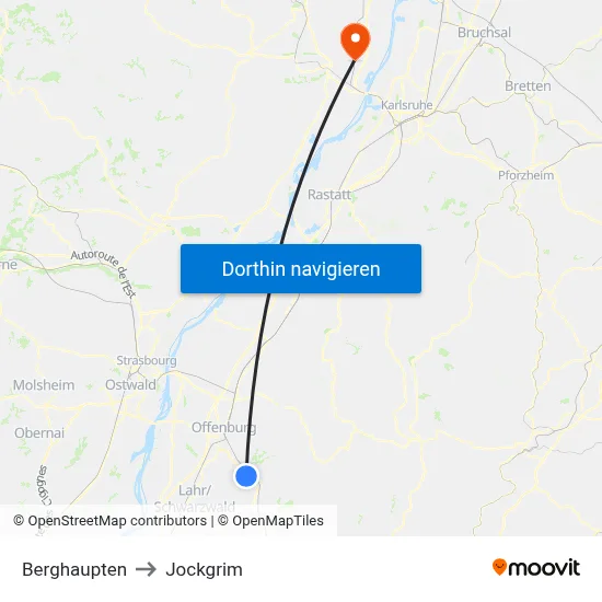 Berghaupten to Jockgrim map