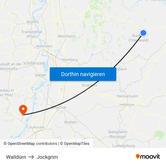 Walldürn to Jockgrim map