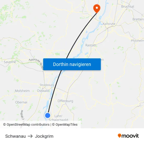 Schwanau to Jockgrim map