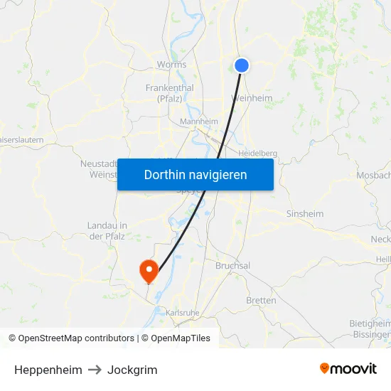 Heppenheim to Jockgrim map
