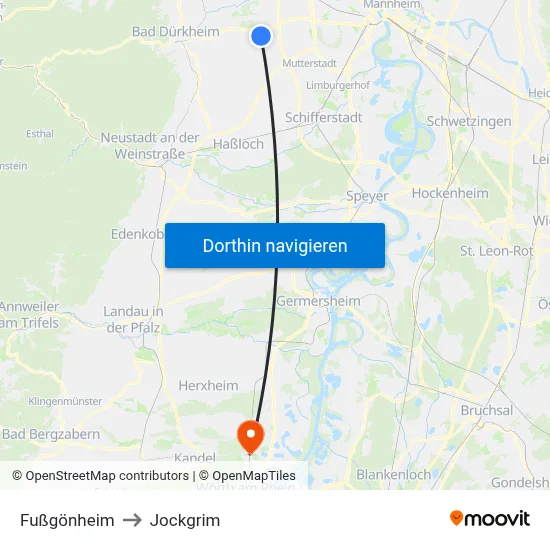 Fußgönheim to Jockgrim map