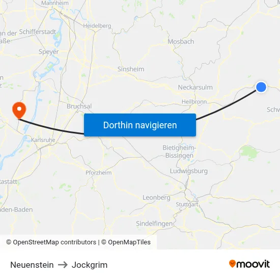 Neuenstein to Jockgrim map