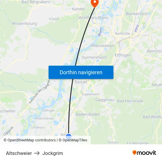 Altschweier to Jockgrim map