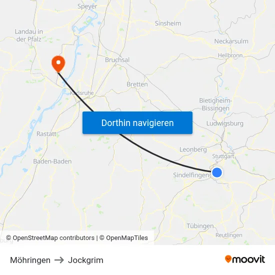Möhringen to Jockgrim map