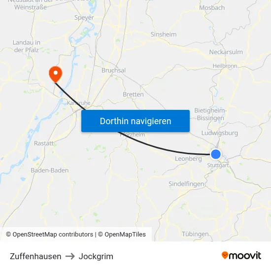 Zuffenhausen to Jockgrim map