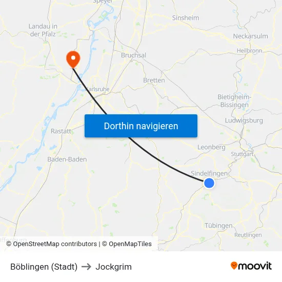 Böblingen (Stadt) to Jockgrim map