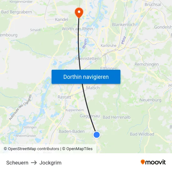 Scheuern to Jockgrim map