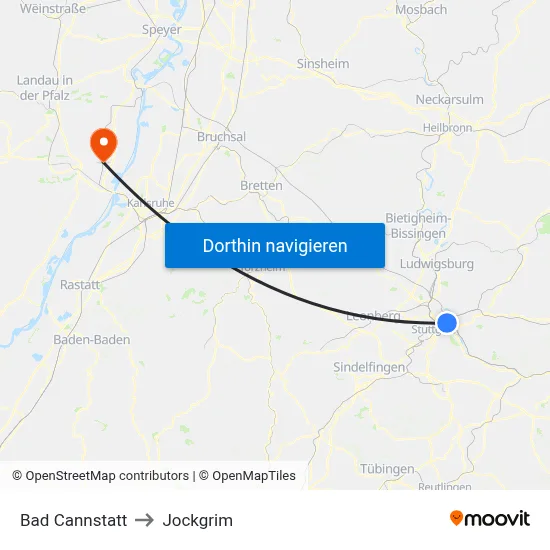 Bad Cannstatt to Jockgrim map