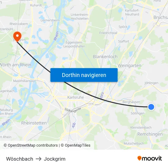Wöschbach to Jockgrim map