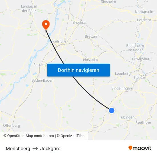 Mönchberg to Jockgrim map