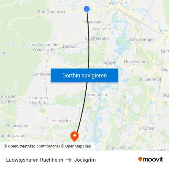 Ludwigshafen-Ruchheim to Jockgrim map