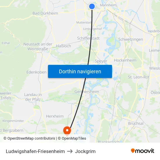 Ludwigshafen-Friesenheim to Jockgrim map