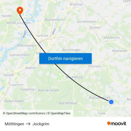 Möttlingen to Jockgrim map
