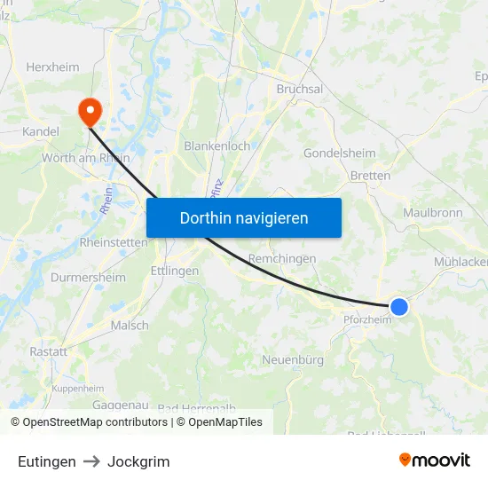 Eutingen to Jockgrim map