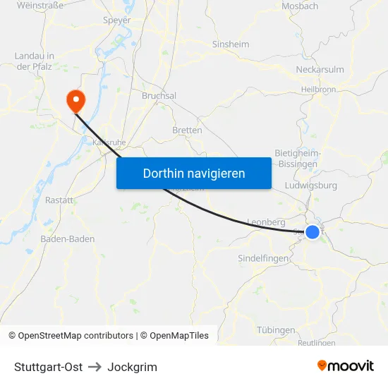 Stuttgart-Ost to Jockgrim map