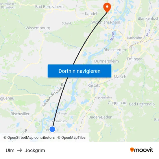 Ulm to Jockgrim map