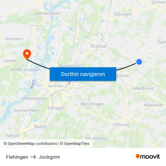 Flehingen to Jockgrim map