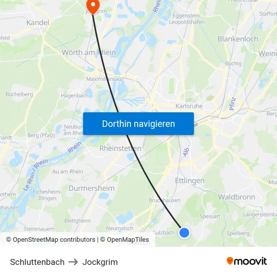 Schluttenbach to Jockgrim map