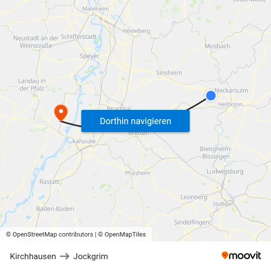 Kirchhausen to Jockgrim map