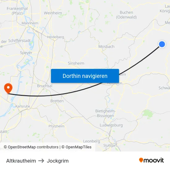Altkrautheim to Jockgrim map