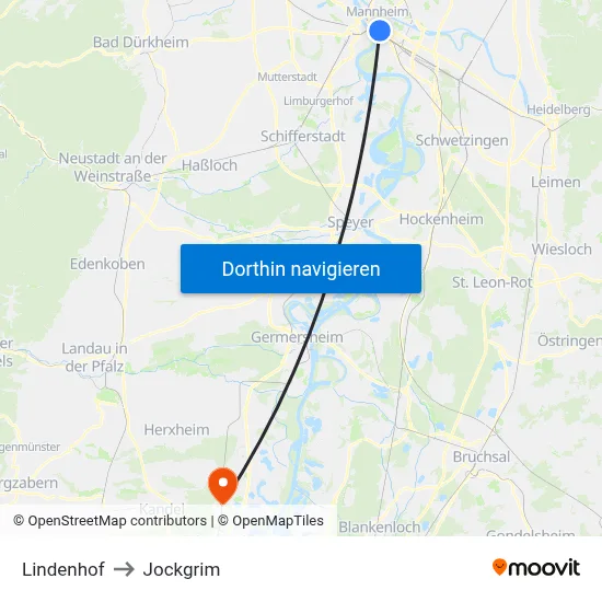 Lindenhof to Jockgrim map